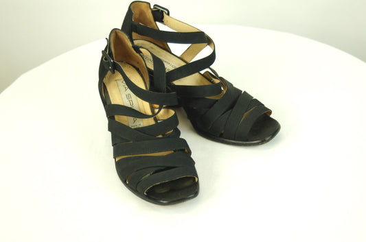 Vintage black strappy sandals wedge heel Via Spiga for Neiman Marcus Size 6