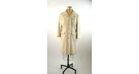 1960s white faux fur coat mod coat winter white coat Union label Size M