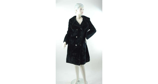 1960s 70s faux fur coat black double breasted winter coat Size M/L