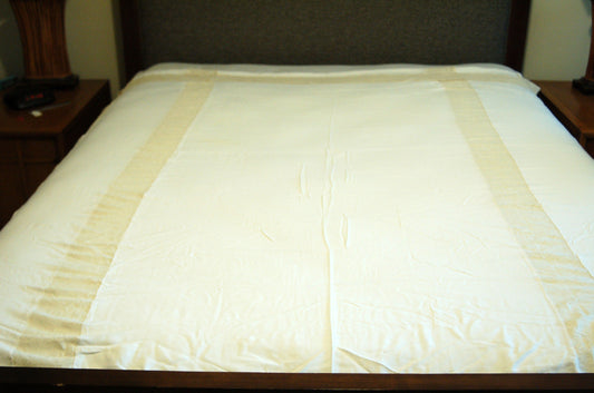 1930s silk coverlet bed sheet white with ivory lace inserts 87" x 69"