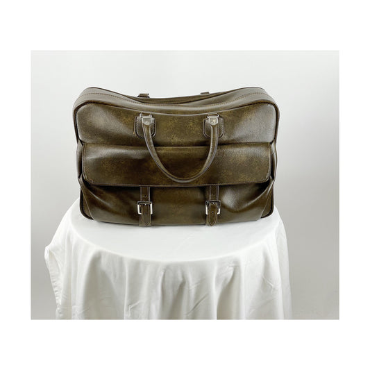 1970s 70s Samsonite soft faux leather Naugahyde suitcase duffle tote bag brown
