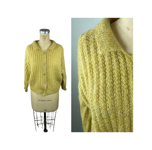 1960s gold mohair cardigan sweater Size M/L