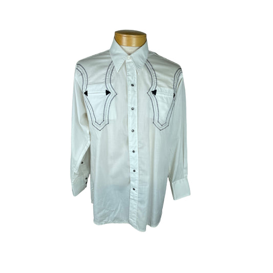 1970s western shirt white black silver embroidery by Panhandle Slim Size L/XL