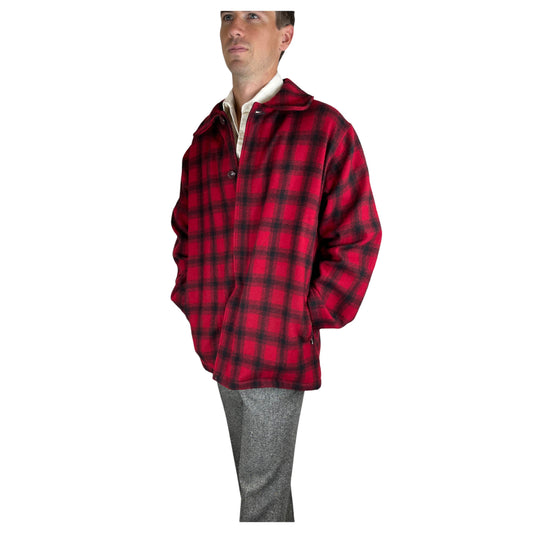 Men's red plaid coat by Woolrich 1960s Buffalo plaid overcoat Size 42 Size L