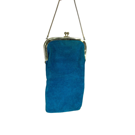 1960s blue suede purse clutch with chain handle by St. Thomas
