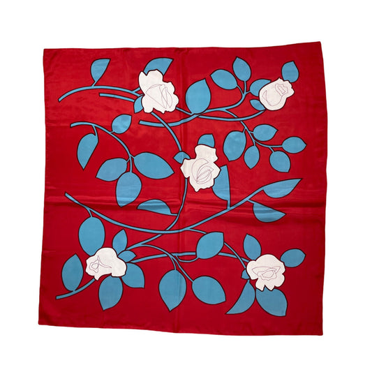 1960s scarf mod white roses on red large square