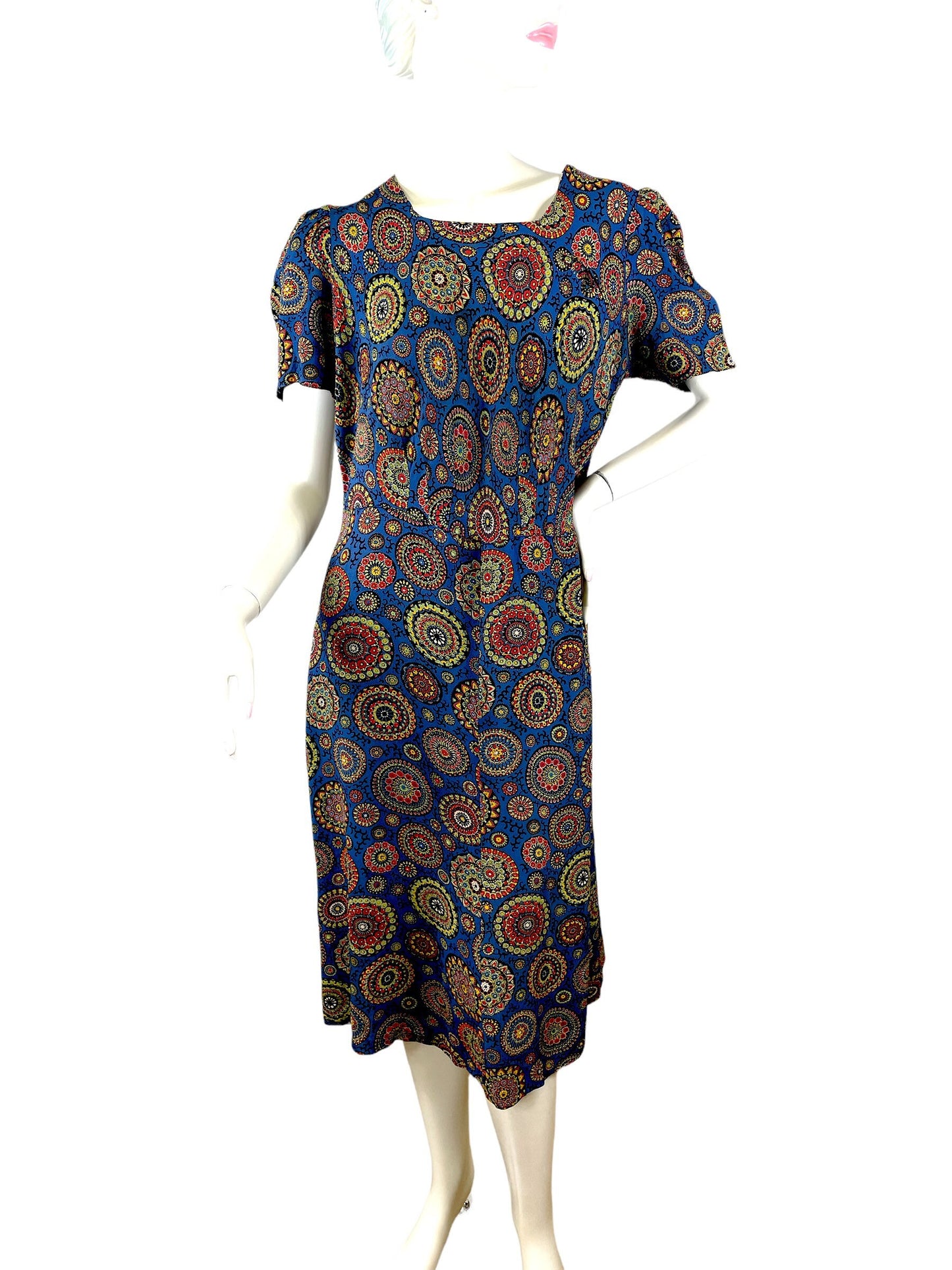 1920s rose window print silk dress Size S/M