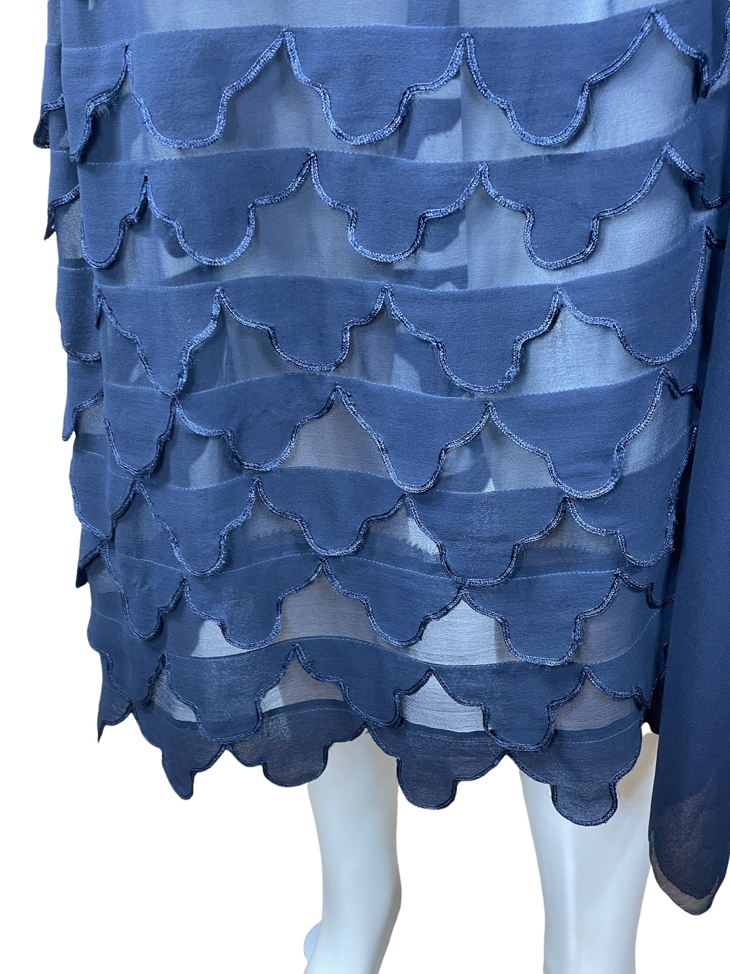 1920s sheer silk chiffon wrap dress with scalloped skirt Size L