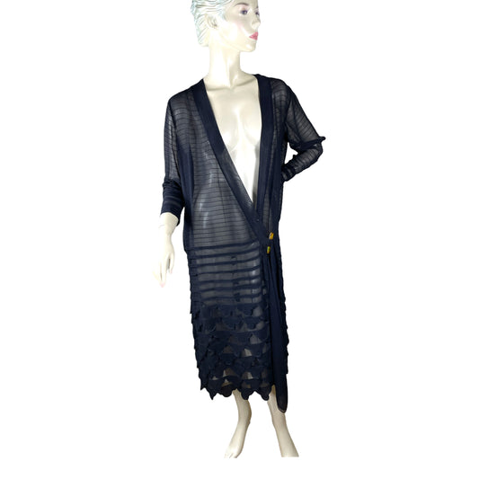 1920s sheer silk chiffon wrap dress with scalloped skirt Size L