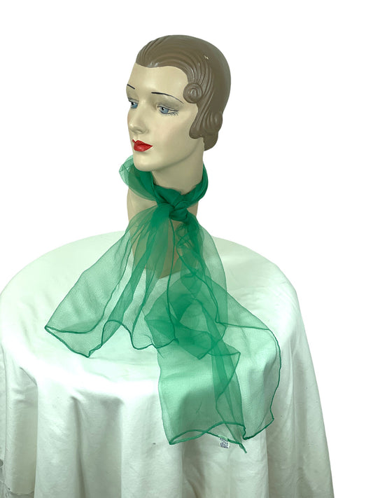 1960s nylon chiffon green oblong scarf head kerchief