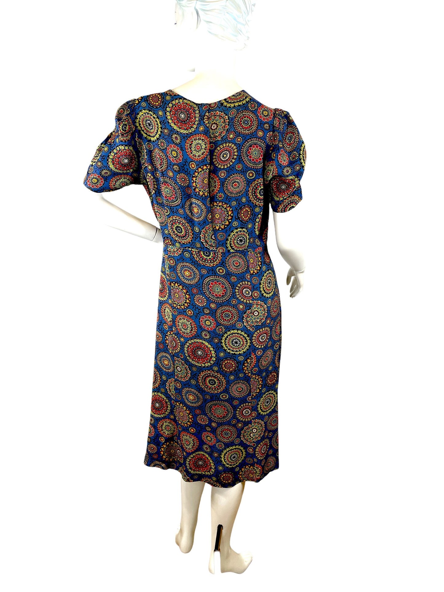 1920s rose window print silk dress Size S/M