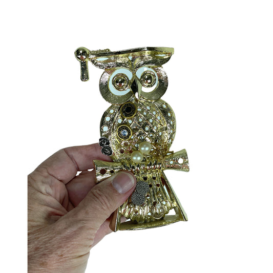 1970s gold owl pierced earring tree stand