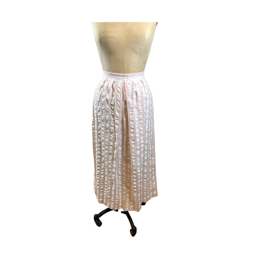 80s/90s Seersucker Cotton Skirt With Front Pleat