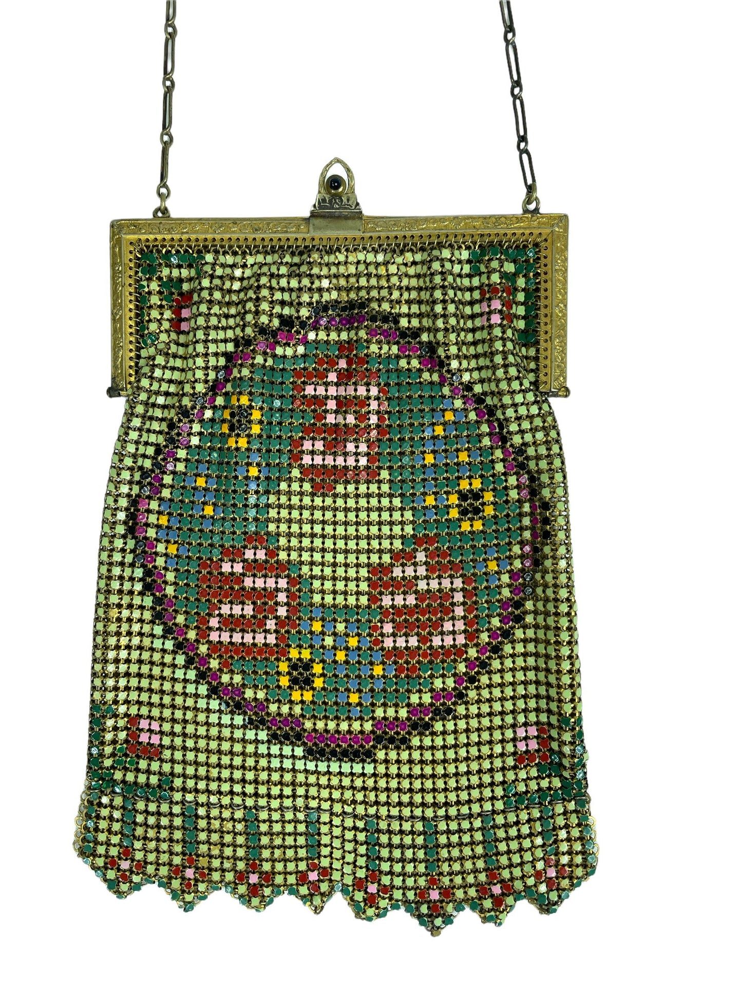 1920s enamel mesh purse with chain handle Flapper evening bag