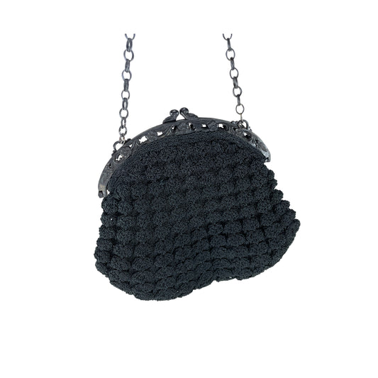 1930s celluloid love birds frame crocheted handbag with chain handle