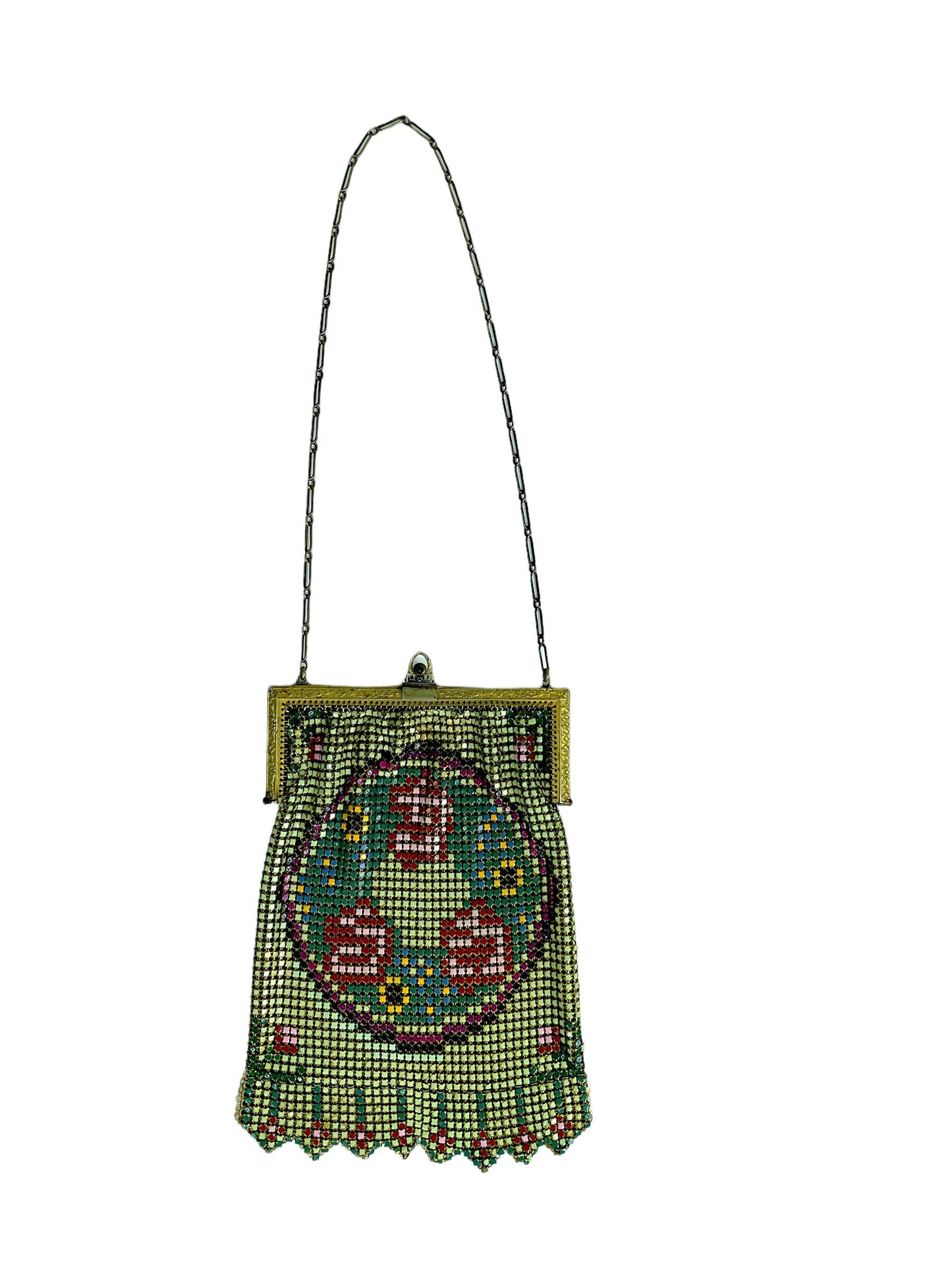 1920s enamel mesh purse with chain handle Flapper evening bag