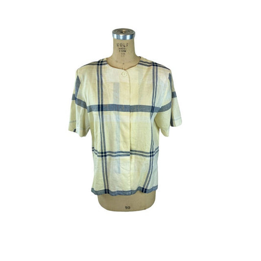 1980s plaid tunic blouse blue yellow Size L
