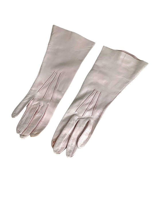Pink leather gloves 1950s Size 7