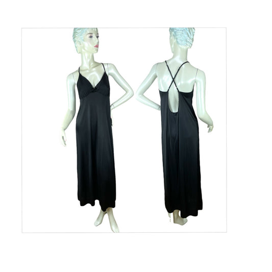 1970s black nightgown slip dress with open back by Nancy king Size M