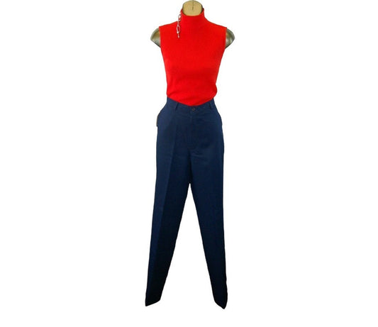 1970s high waist pants polyester pants New Old Stock NOS navy blue Turtle Bax Size M