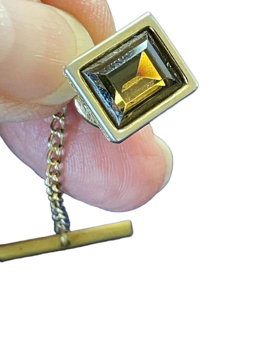 1950s Swank tie tack with golden brown glass stone