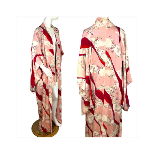 1930s silk crepe kimono robe floral print