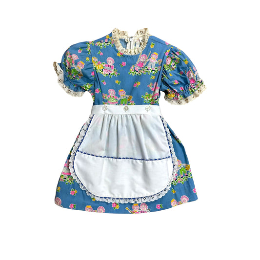 1970s 1980s Raggedy Ann and Andy print dress with apron size 6