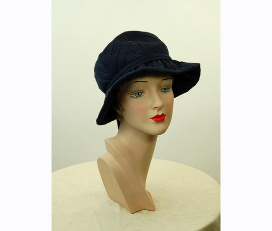 Vintage floppy hat, 60s hat, navy blue silk hat, Lisa hat
