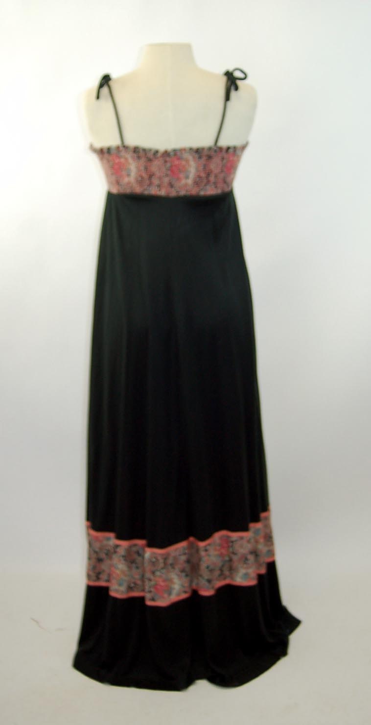 1960s maxi dress boho peasant dress long black pink paisley floral empire waist Renaissance style PBJ Jerell Size M