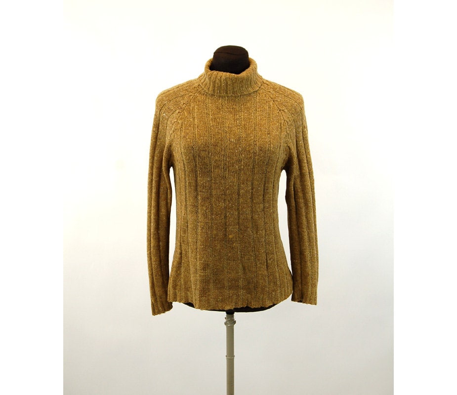 Ribbed turtleneck sweater wool White Stag brown gold Size M