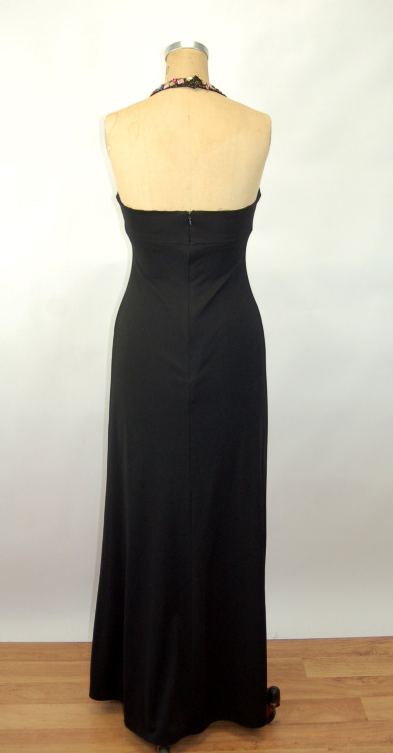 Black halter gown beaded jeweled keyhole formal gown by Night Way Size M