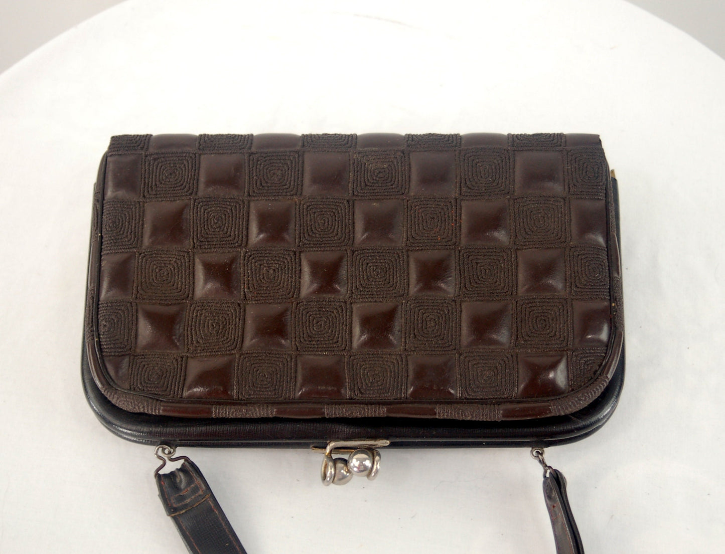 1960s handbag texturized checkered brown vinyl faux leather Vegan purse Jolan