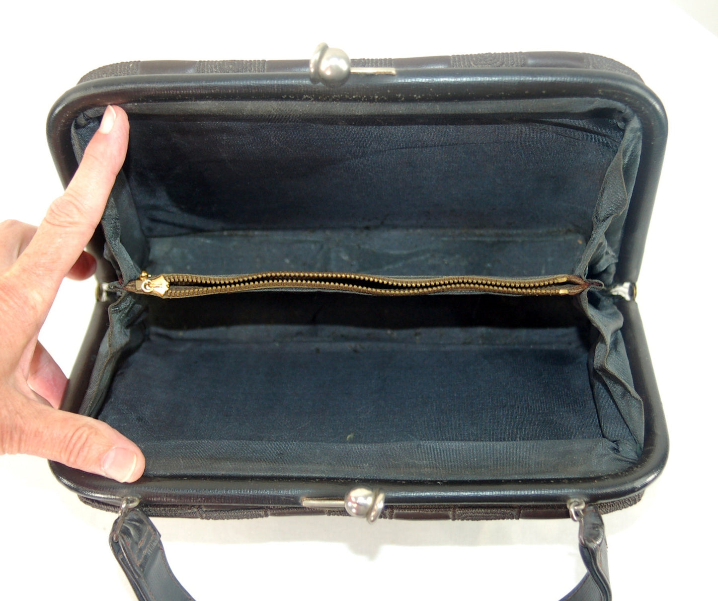 1960s handbag texturized checkered brown vinyl faux leather Vegan purse Jolan