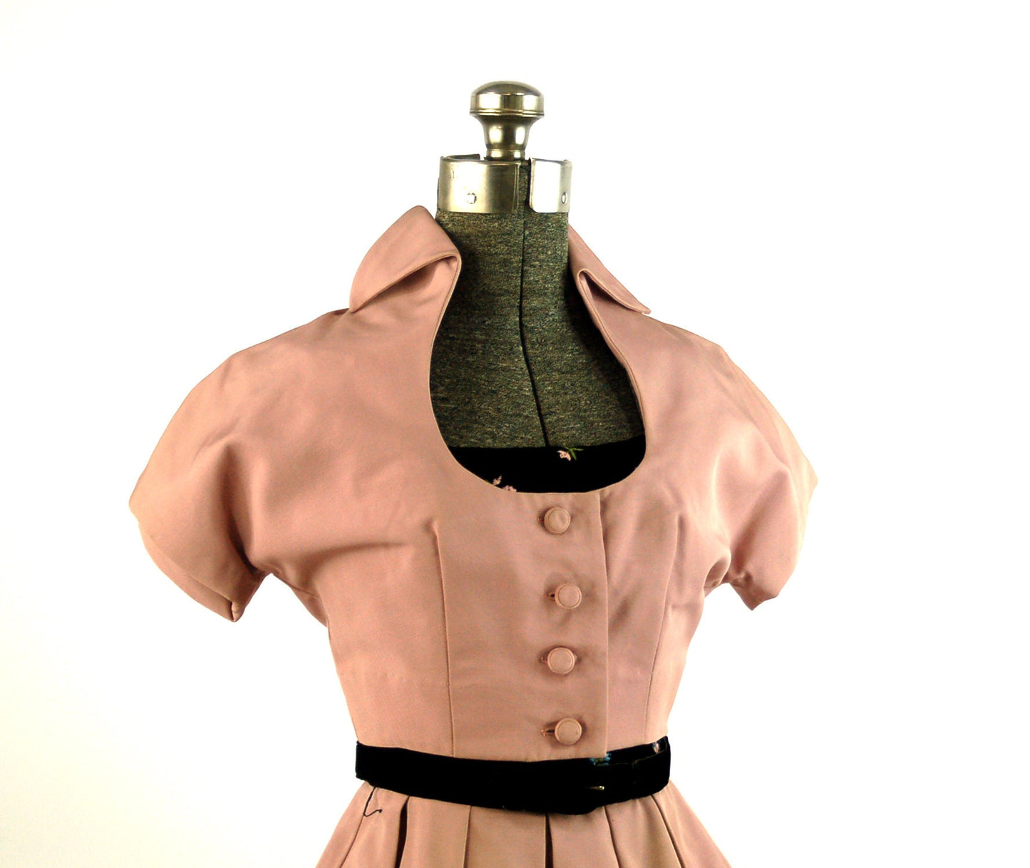 1950s party dress mauve pink halter dress matching bolero embroidered velvet top, Size S