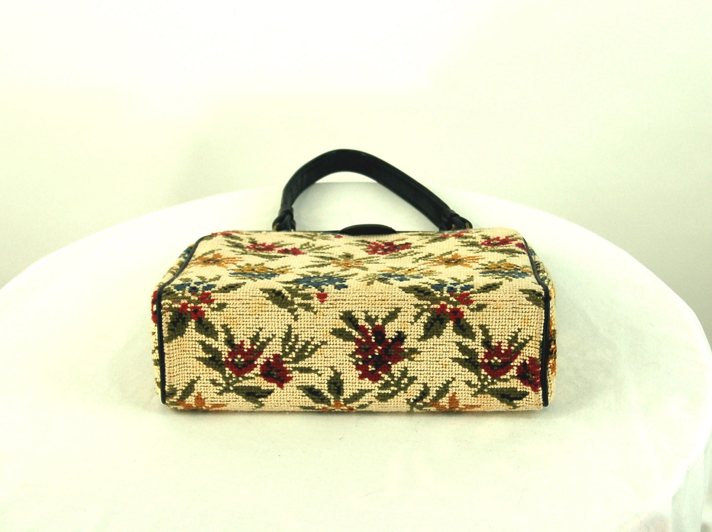 1960s needlepoint purse handbag floral carpet handbag by Kadin