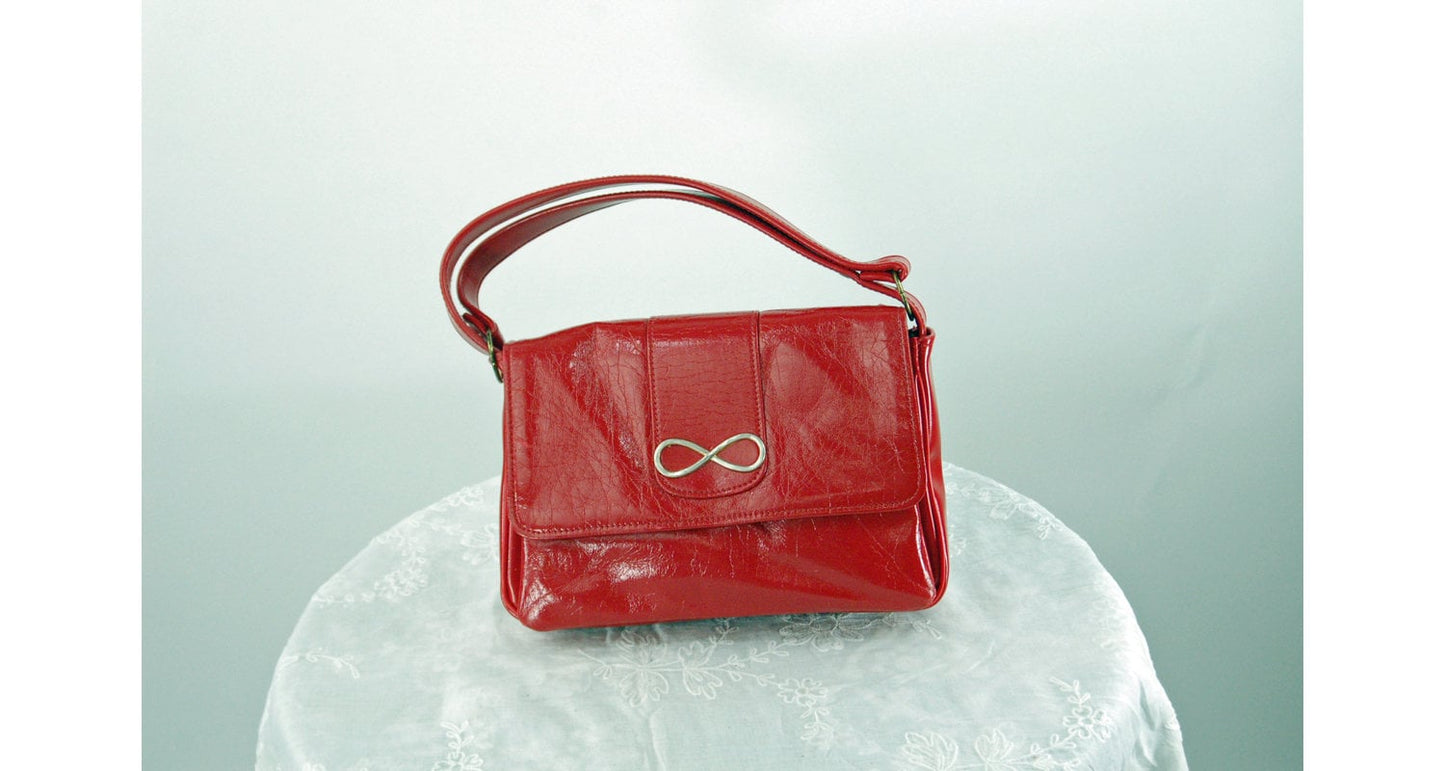 1960s red purse handbag shoulder bag faux leather vinyl bag VEGAN