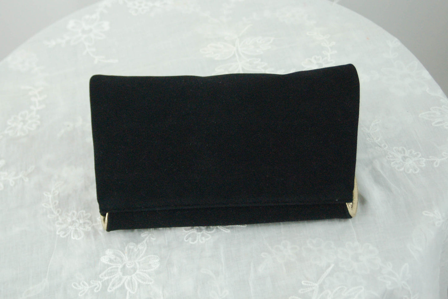 1960s black clutch purse velvet moleskin gold metallic convertible shoulder bag