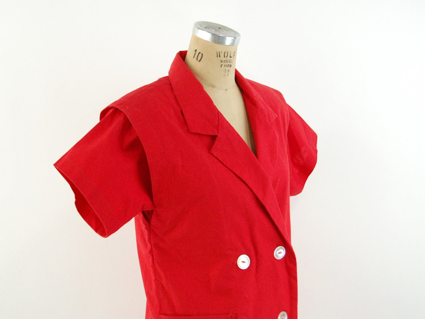 1980s coat dress red double breasted cotton dress Lilia Smitty Size M