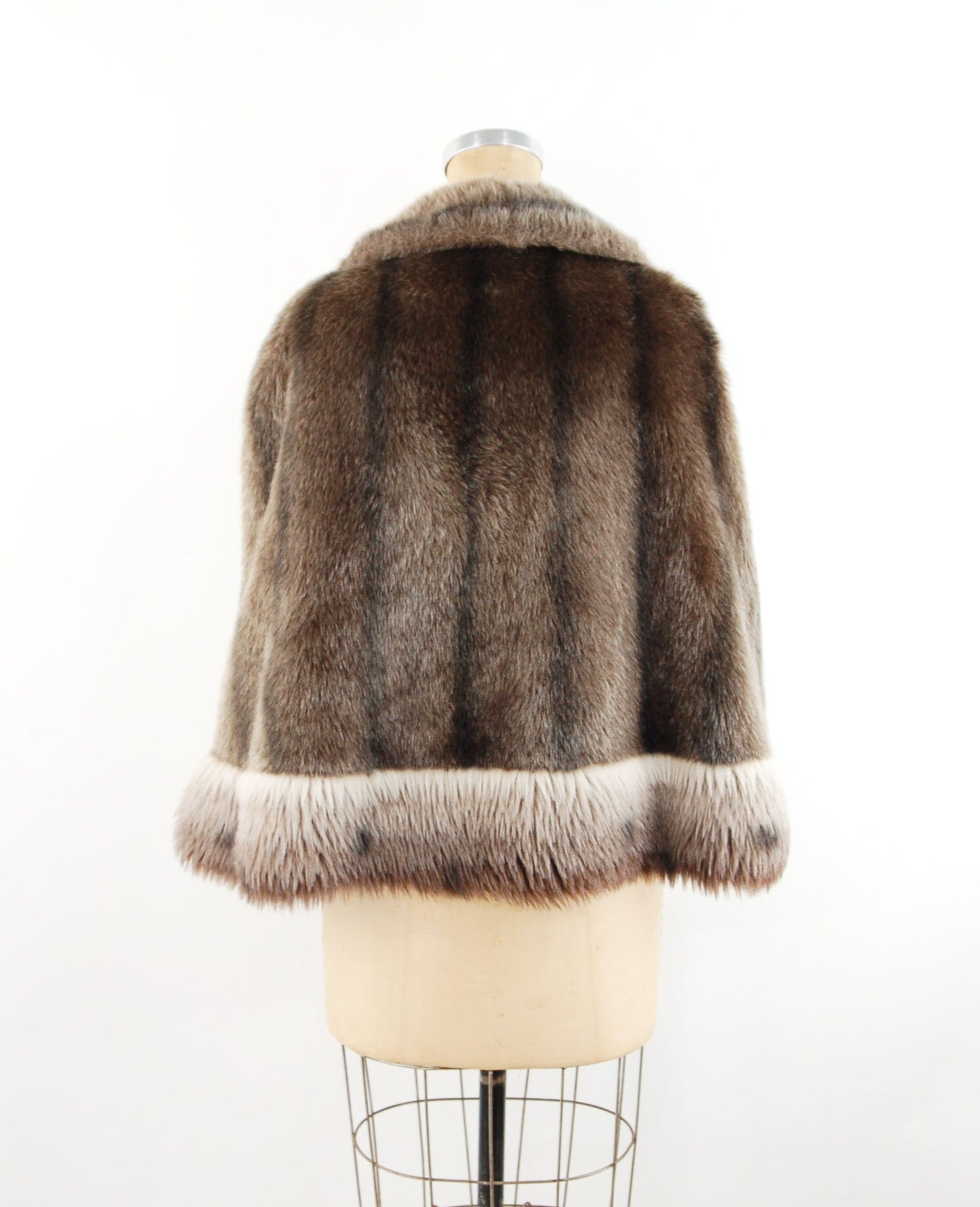 1960s faux fur cape wrap stole brown with contrast ombre' fur by Glenoit VEGAN
