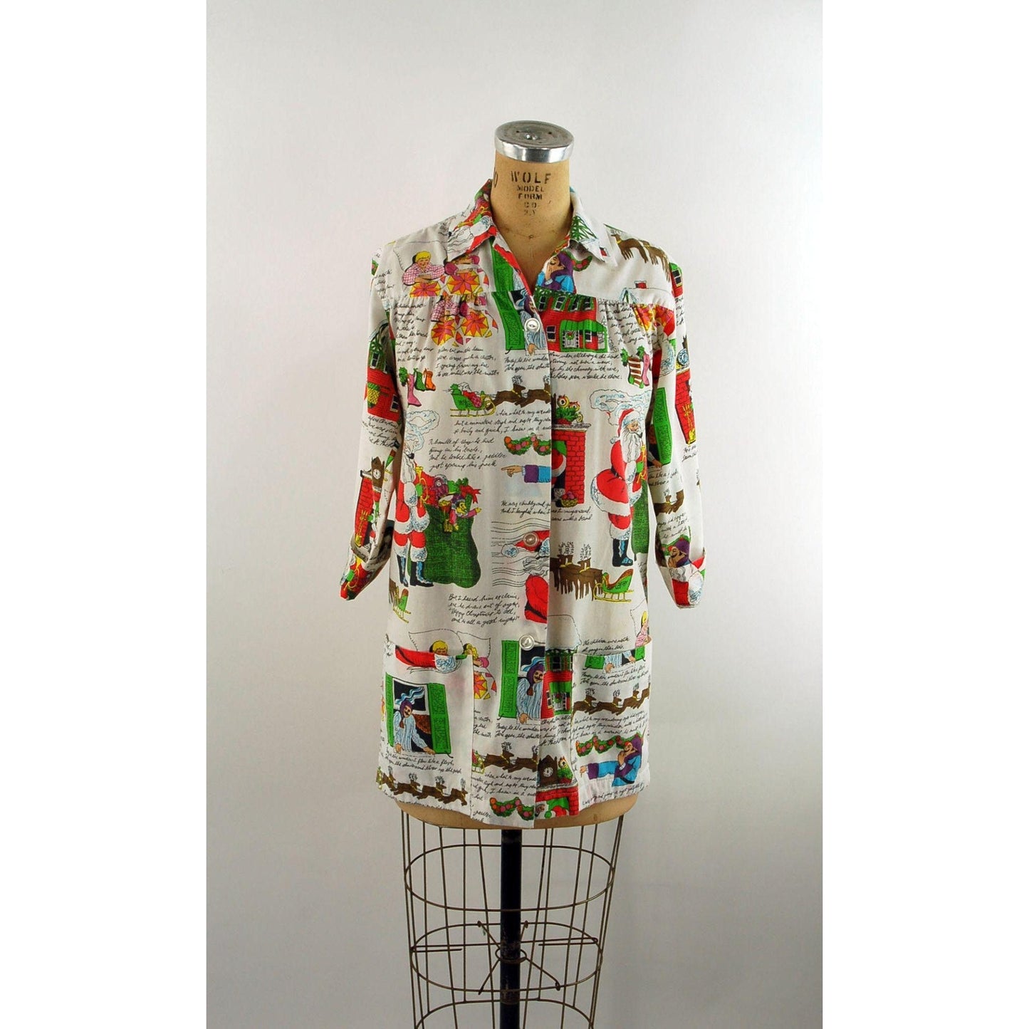 Novelty Christmas smock top shirt Night Before Christmas cartoons by Andhurst Size M