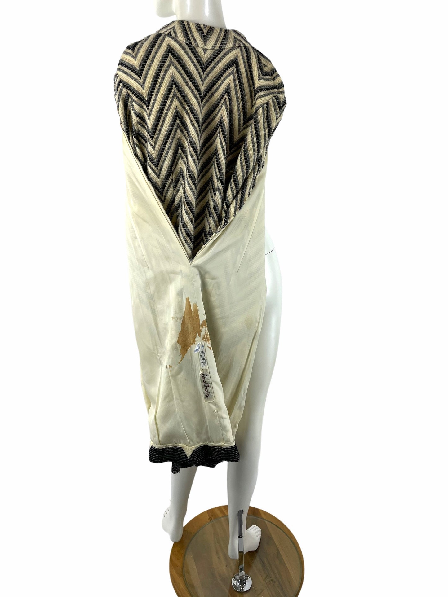 1960s wool knit dress chevron stripes gray cream black by Gino Charles Size M