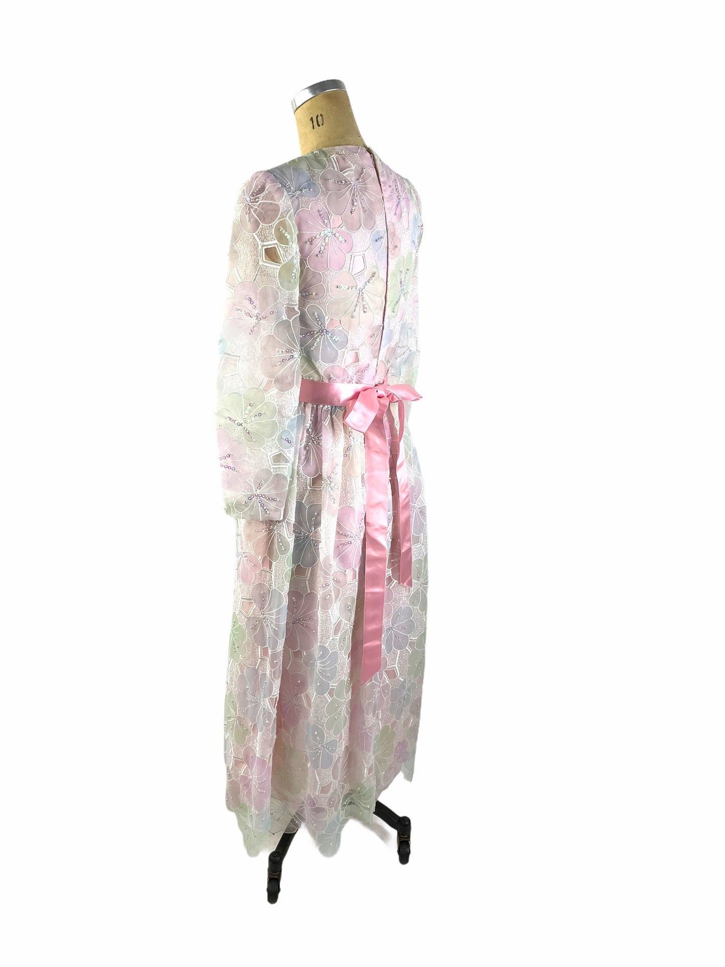 1980s pastel floral sequin tea length sheer dress by Richilene size M