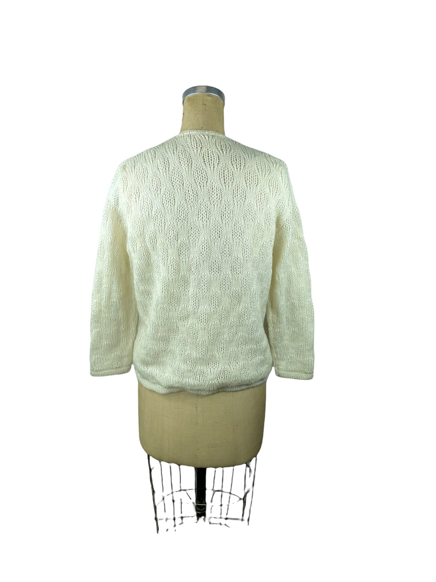 1960s white mohair cardigan sweater pointelle knit Size M/L
