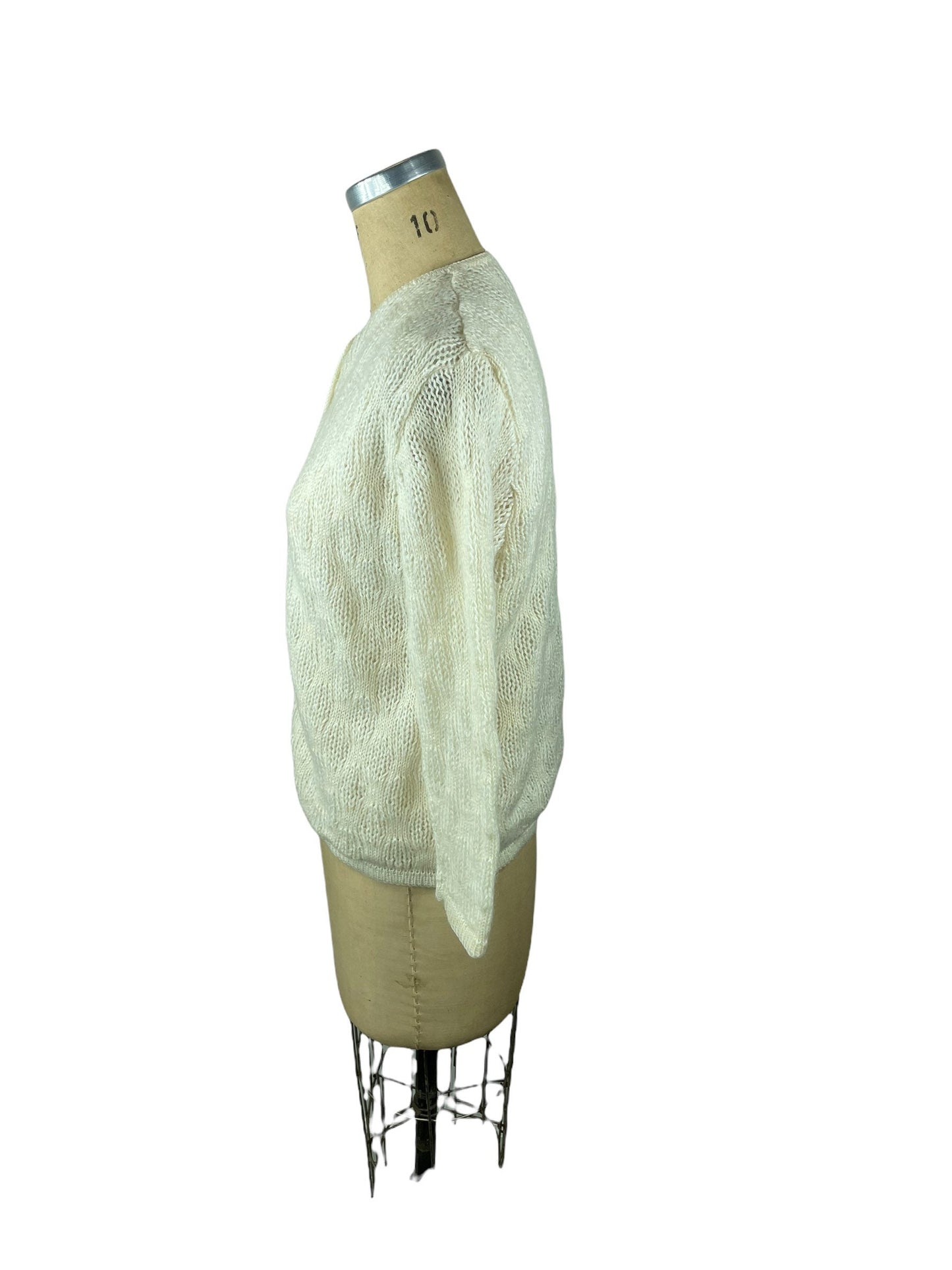 1960s white mohair cardigan sweater pointelle knit Size M/L
