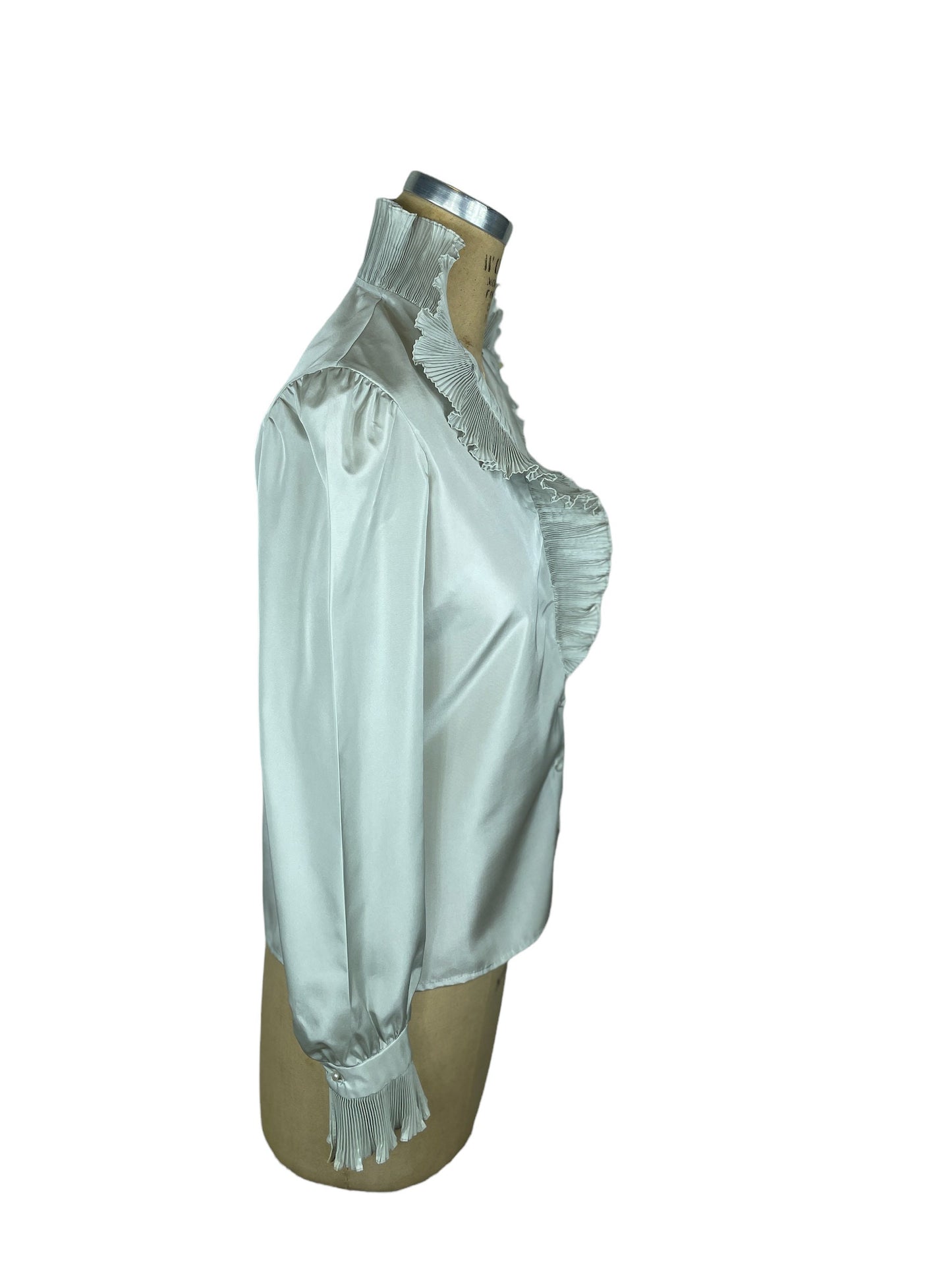 1980s Lillie Rubin blouse with pleated collar and cuffs silver gray Size M/L