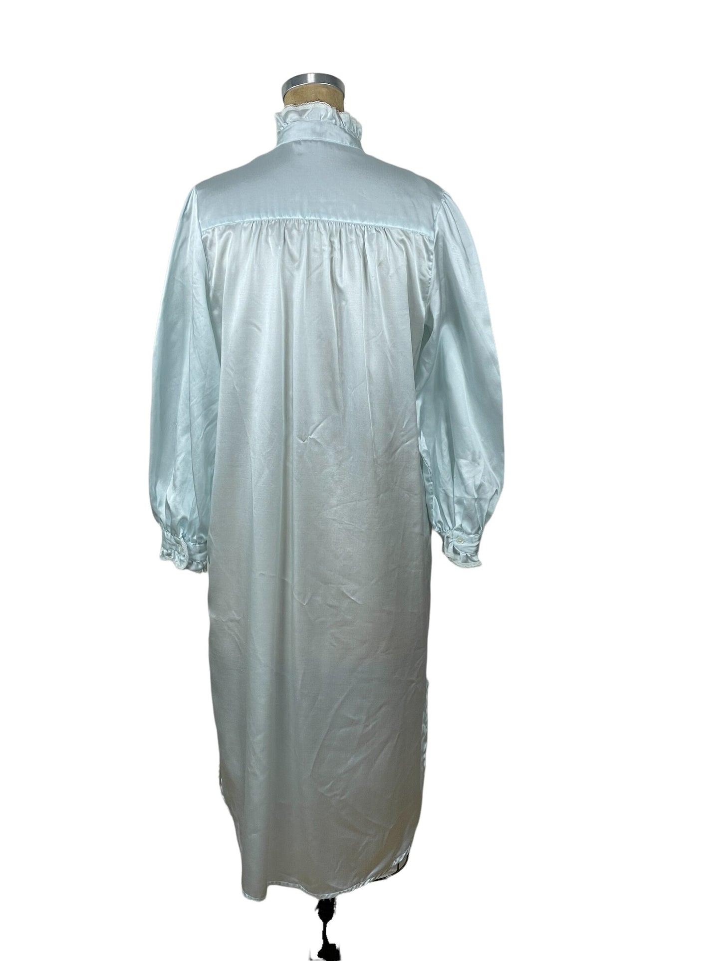1980s flannel backed blue satin nightgown by Miss Elaine Size M