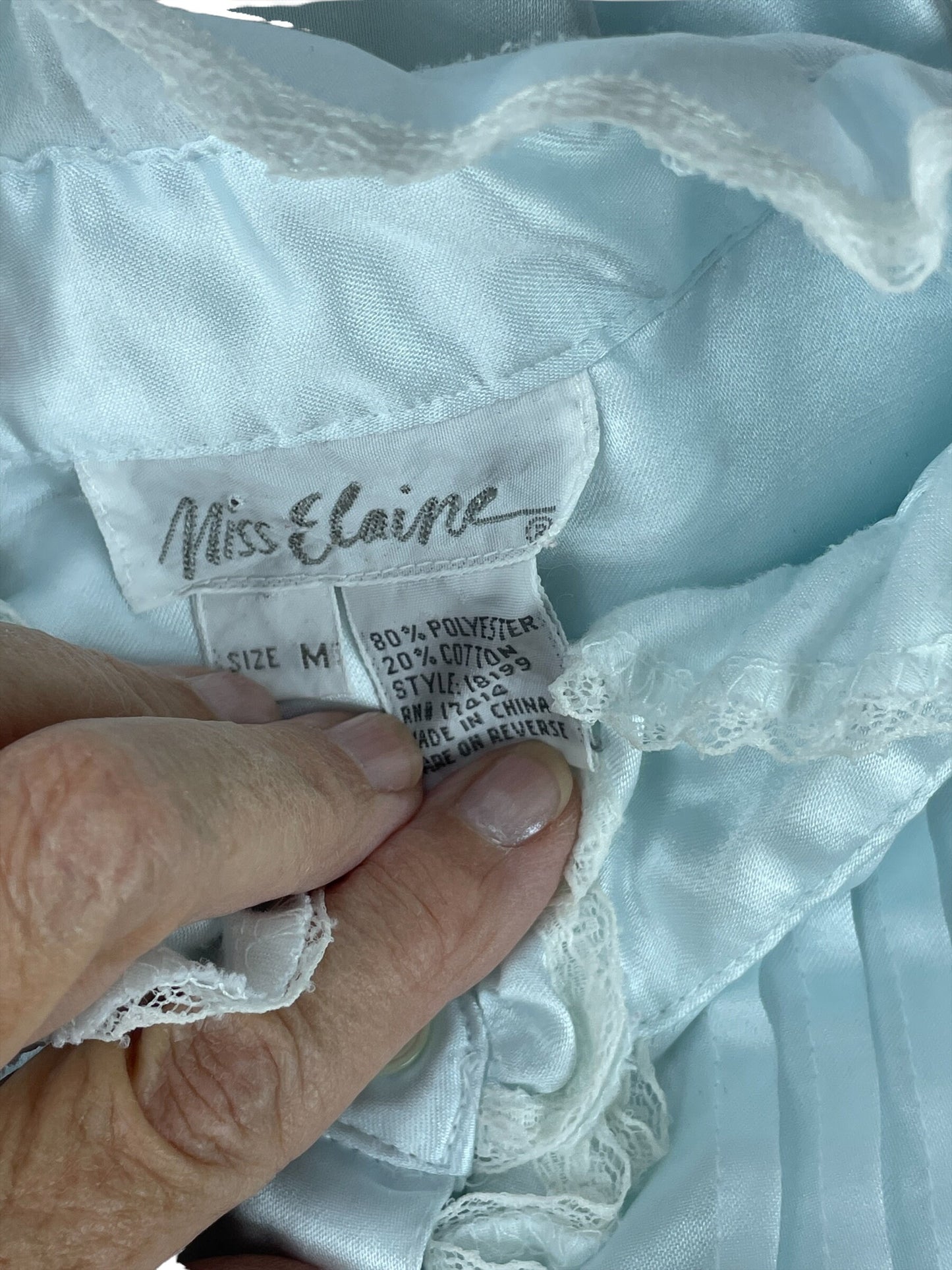 1980s flannel backed blue satin nightgown by Miss Elaine Size M