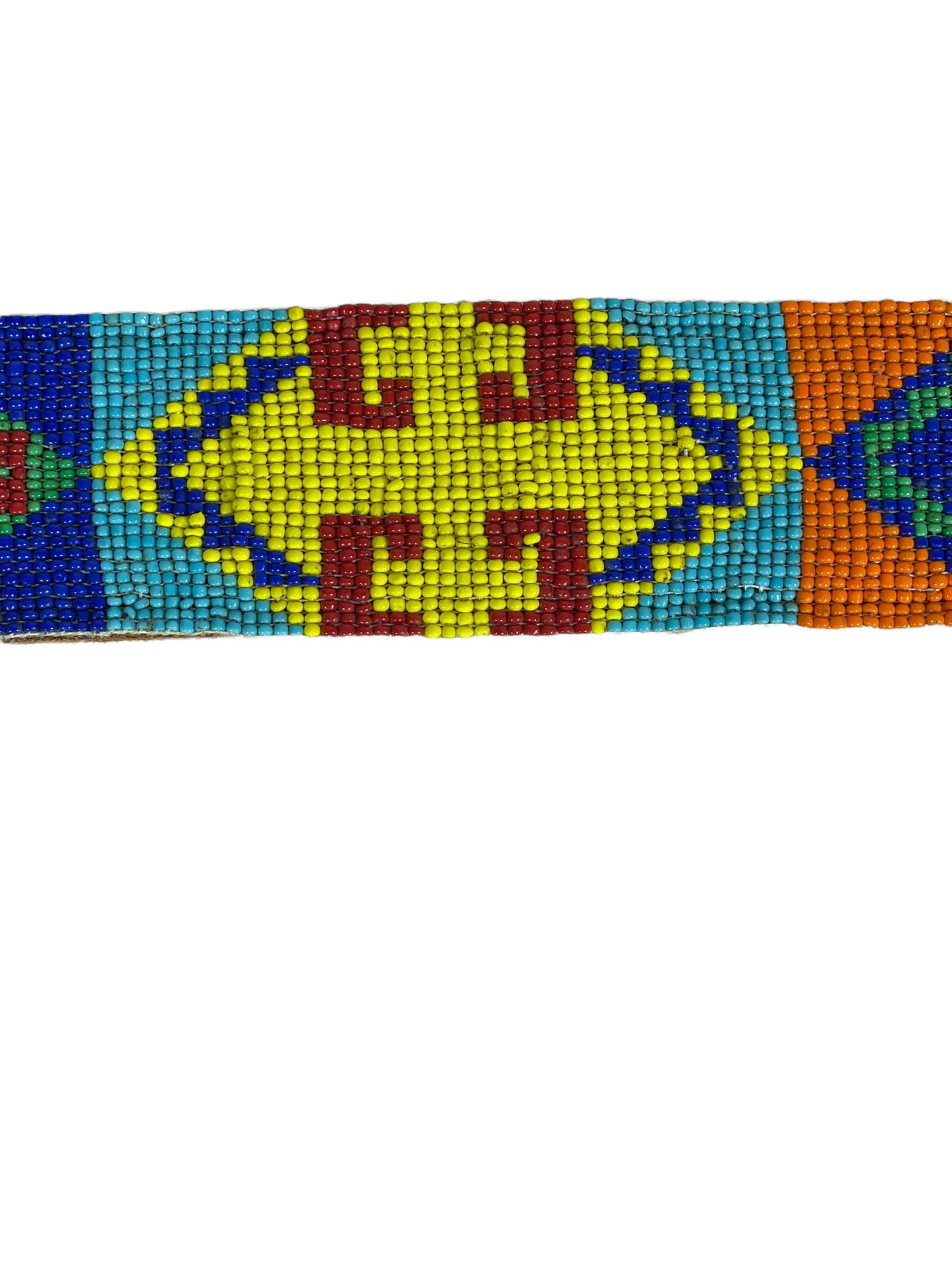 Vintage beaded wide leather belt southwestern design by Catherine Easley Size S