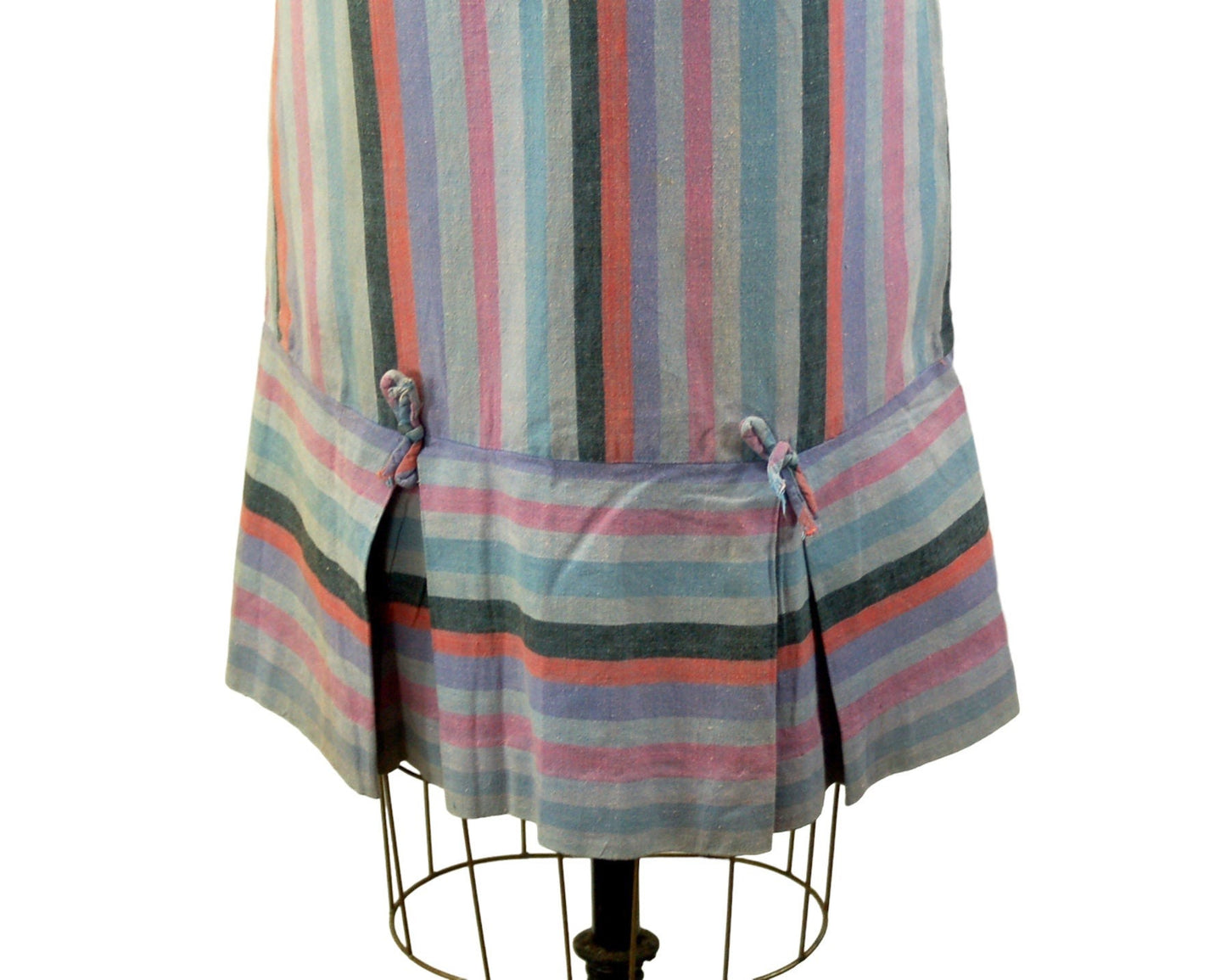 1960s dress striped purple black pink pleated cotton dress Size M/L
