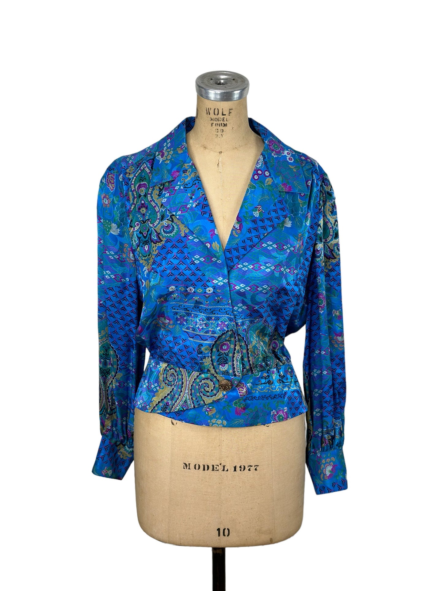 1980s silk blouse with peplum Size 14 by Anne Crimmins for Umi